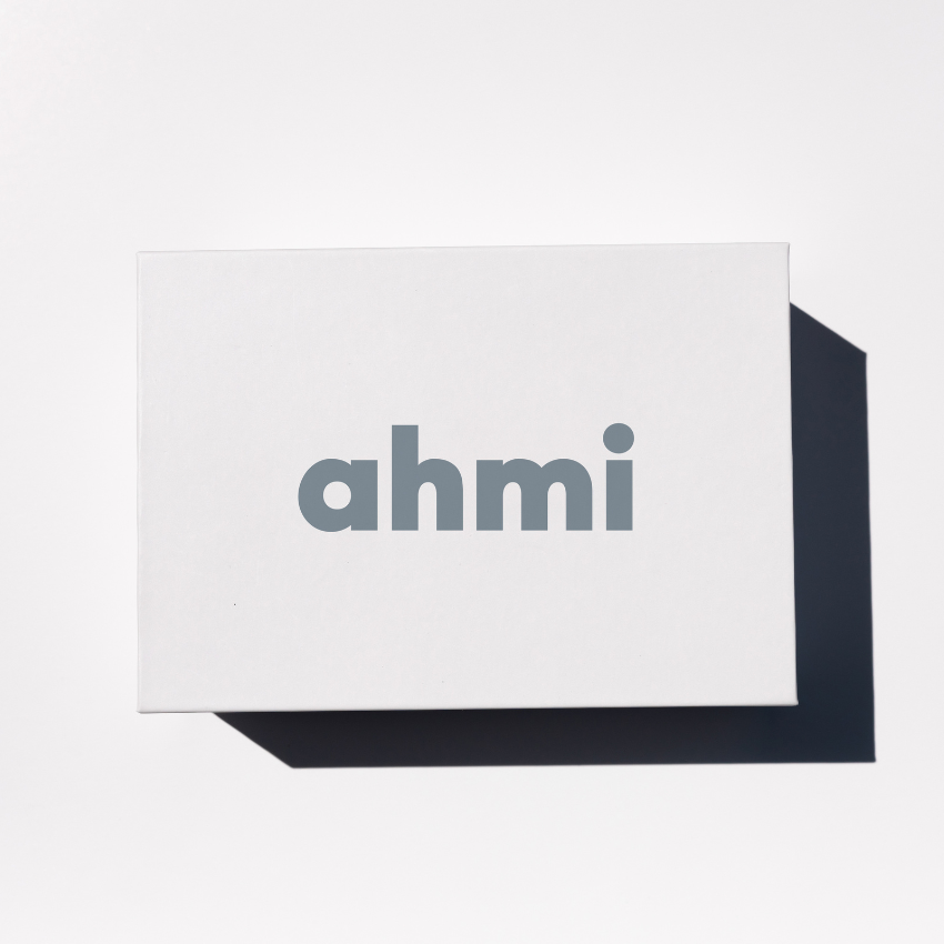 White box with 'ahmi' branding on a light gray background